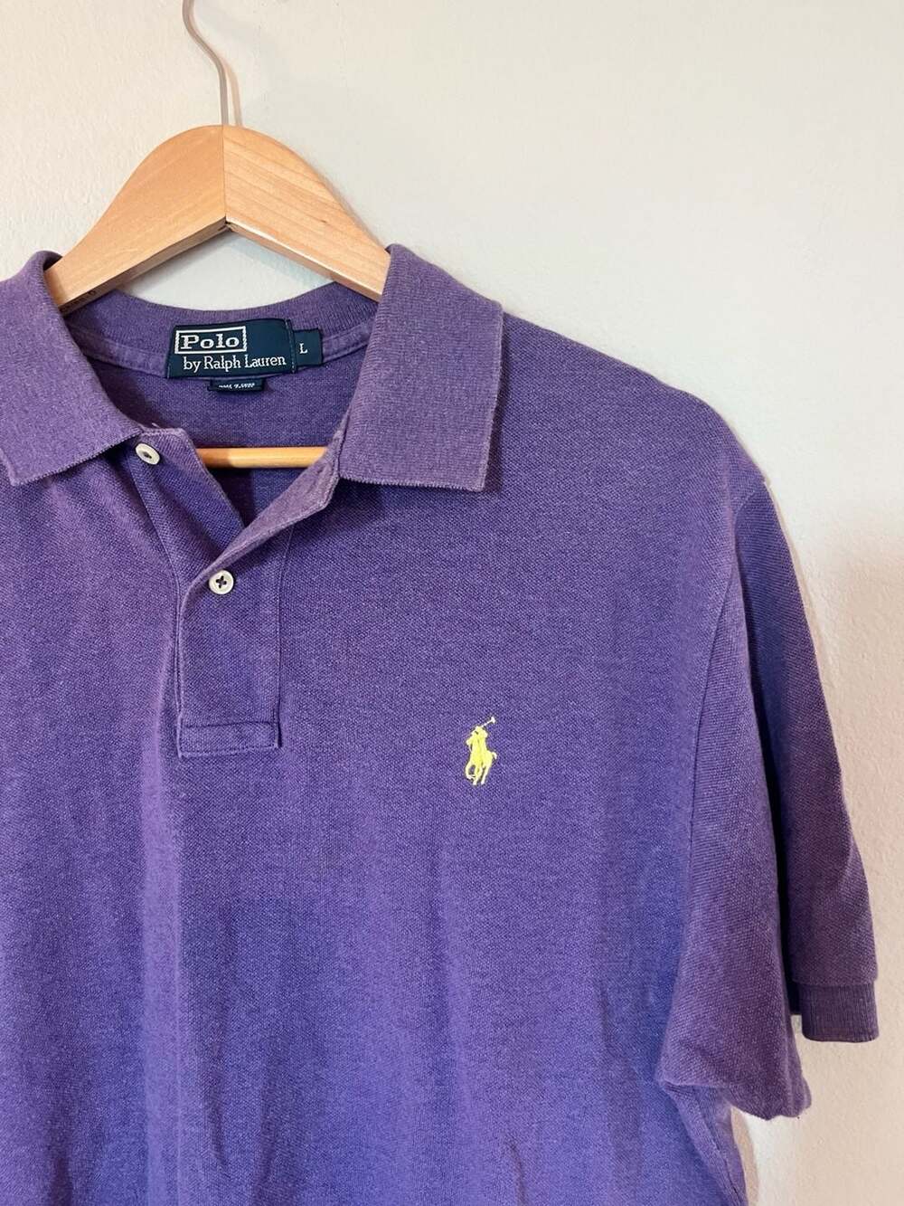 Polo Ralph Lauren, Men's Purple Short Sleeve Polo, Yellow Pony, Preppy, Large
